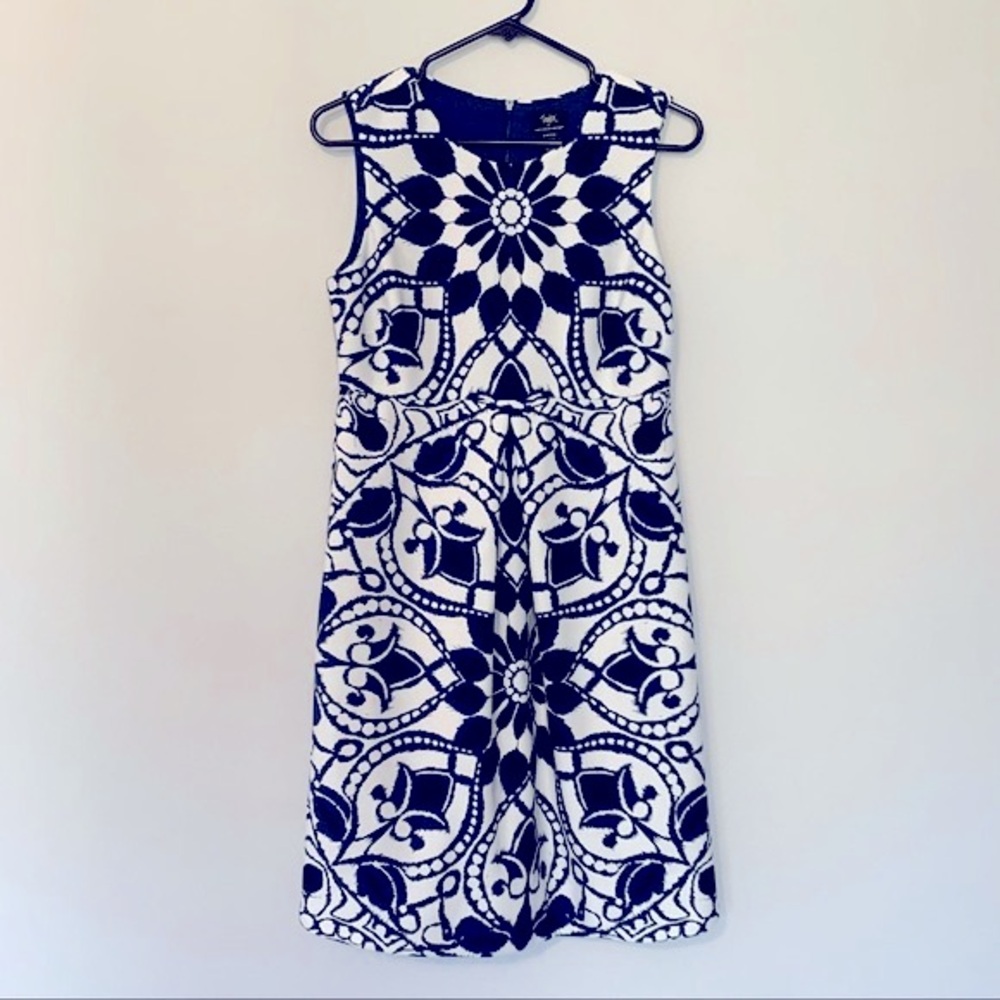 Blue & White geometric print dress